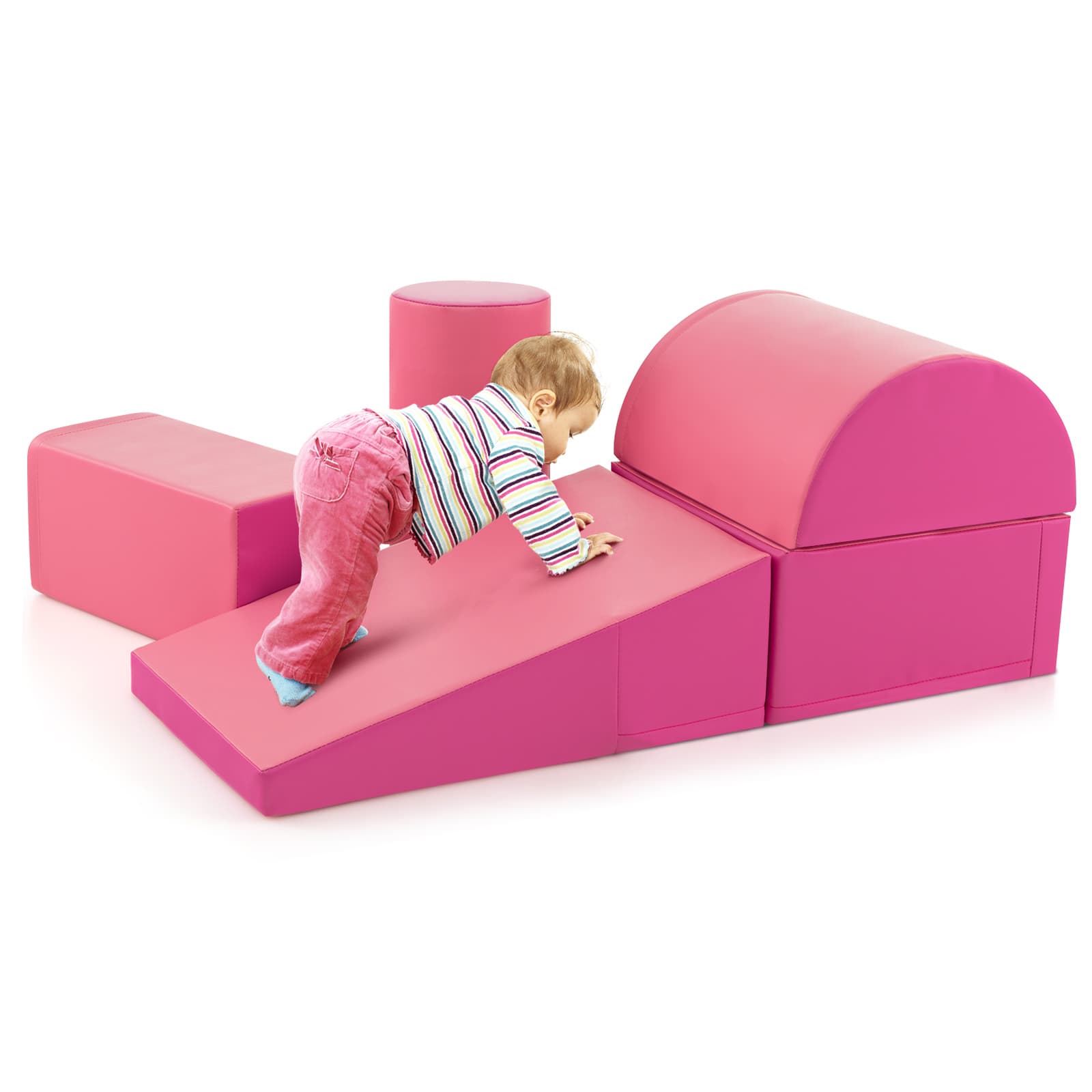 CostwayBlocs de Construction de Grands XL en Mousse-5 Pièces Jouets Éducatifs sur Logiciel avec Housse Rose