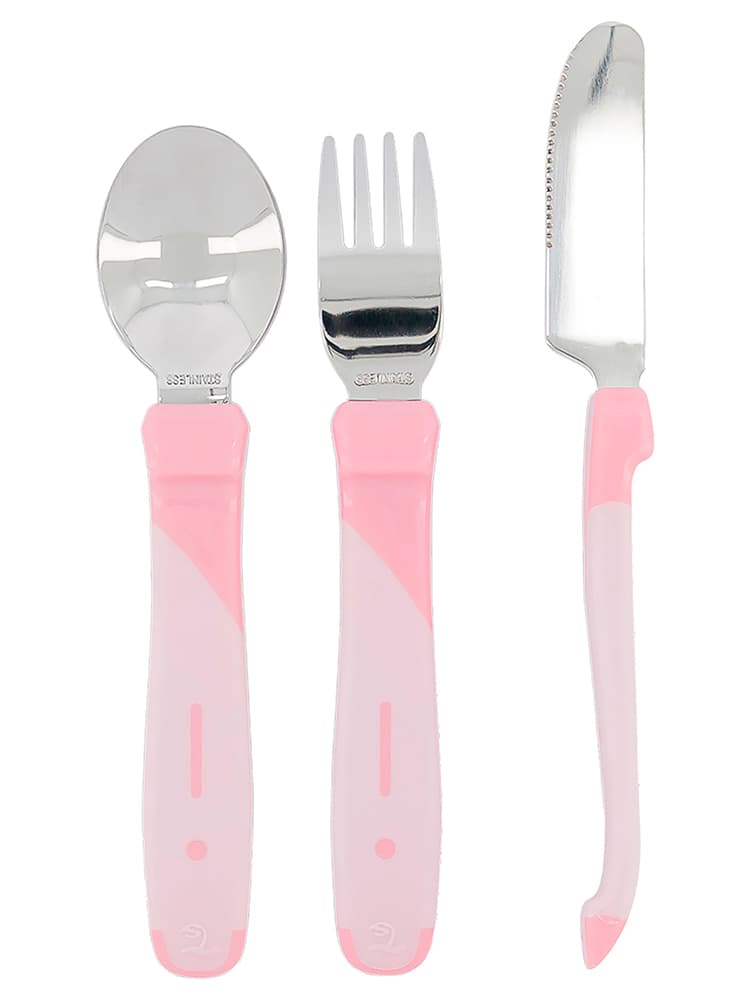 Twistshake Couverts d'Apprentissage Acier Inoxydable Dès 12 Mois - Couleur : Rose Pastel