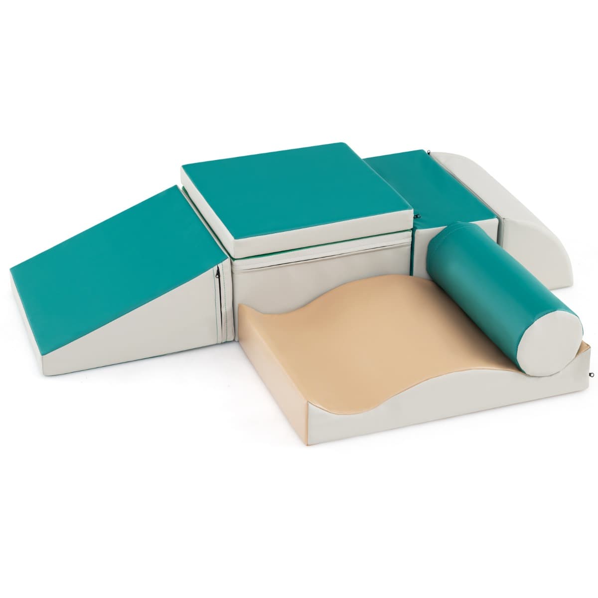 Costway7PCS Blocs de Construction en Mousse Housse en PU Modules de Motricité pour Enfants Jouets Éducatifs 18 Mois+ pour Ramper Vert